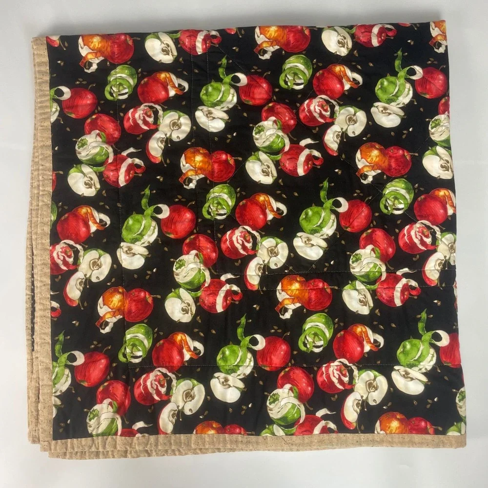 Handmade Autumn Patchwork Quilt Lap Apple Print Checkered Farmhouse Fall Fruit